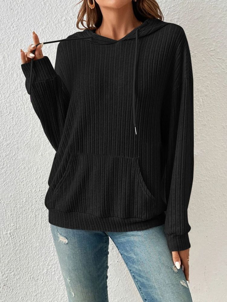 Women's Hooded Sweatshirt, Ribbed Knit, Kangaroo Pocket