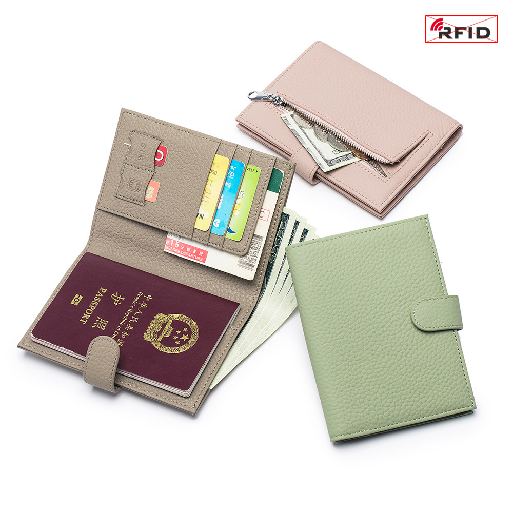 Pasaport çantası gerçek deri ultra ince RFID cüzdan