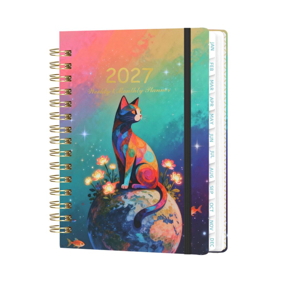 2027 yeni sınır ötesi planlayıcı defter, değerli ajanda, orijinal çiçek desenli spiral defter, askılı A5 defter.