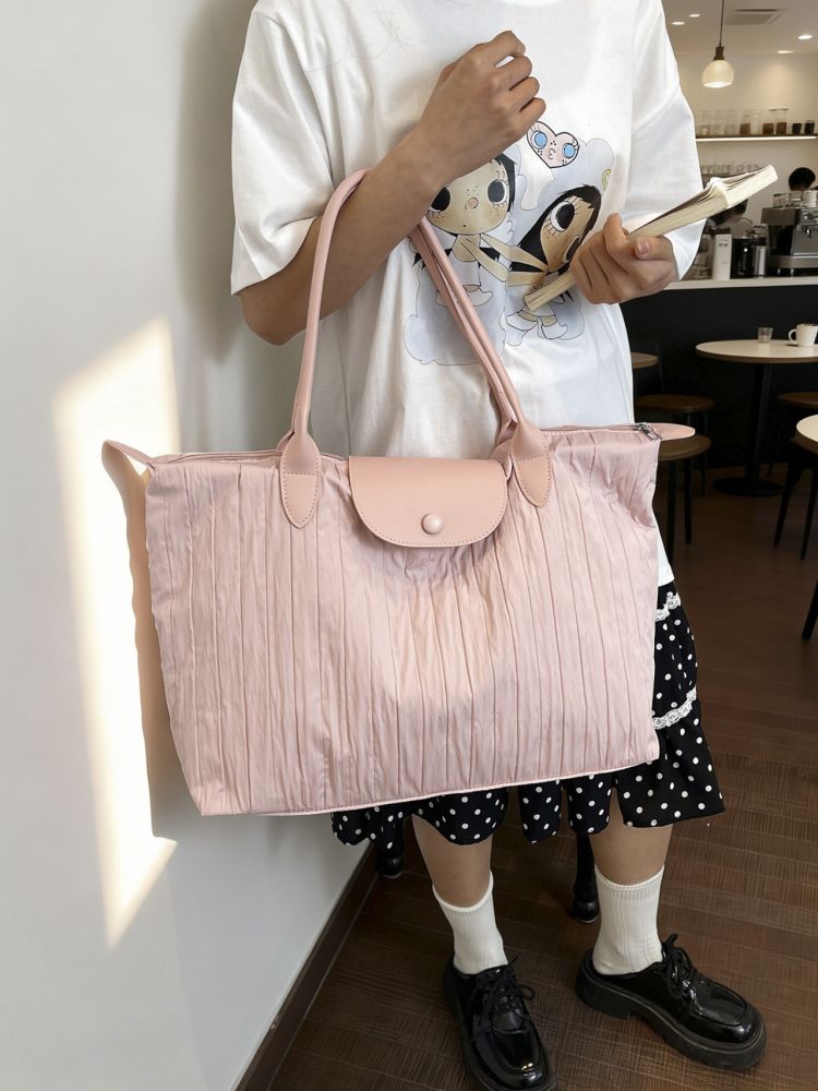 Wrinkled Nylon Handheld Travel Bag Women Large Capacity Single Shoulder Luggage Tote Lightweight Short Trip Business Trip Fitness Storage Bag