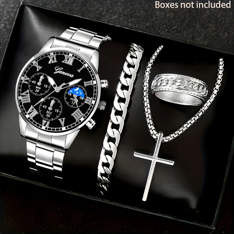 4-Piece Men's Watch Set, Automatic Quartz, Luminous