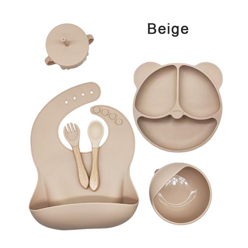 6-Piece Silicone Baby Feeding Set Suction Silicone Placemat Suction Silicone Children's Feeding Plate Suction Bowl Baby Feeding Supplies - 3