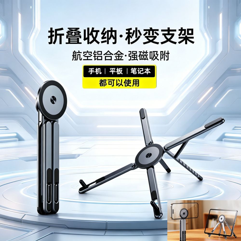Cross-Border Magnetic Aluminum Alloy Phone Stand Portable Tablet Laptop Heat Dissipation Four-Leg Support Office Foldable Stand