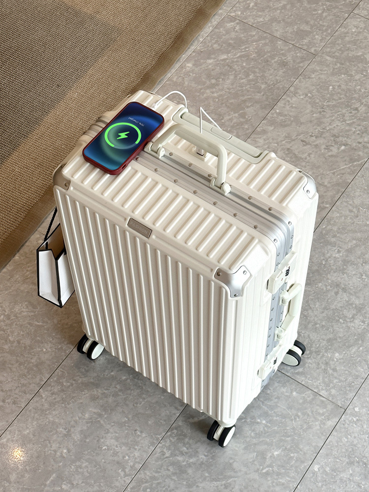Suitcase 24 inch silent universal wheeled luggage multifunctional rechargeable cup holder aluminum frame suitcase women's 20 inch