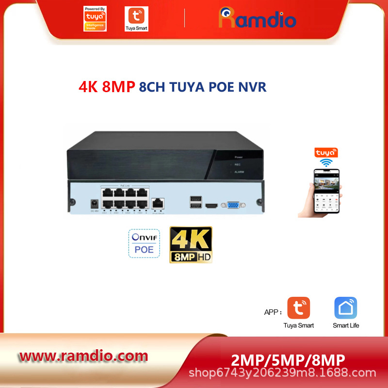 8MP 4K 8CH TUYA POE NVR 8CH 8 Milyon Tuya Akıllı Sabit Disk Ağ İzleme Video Kaydedici