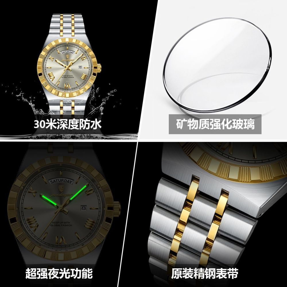 瑞士品牌防水新款夜光男士手表超薄款石英表直播外贸爆款一件代发