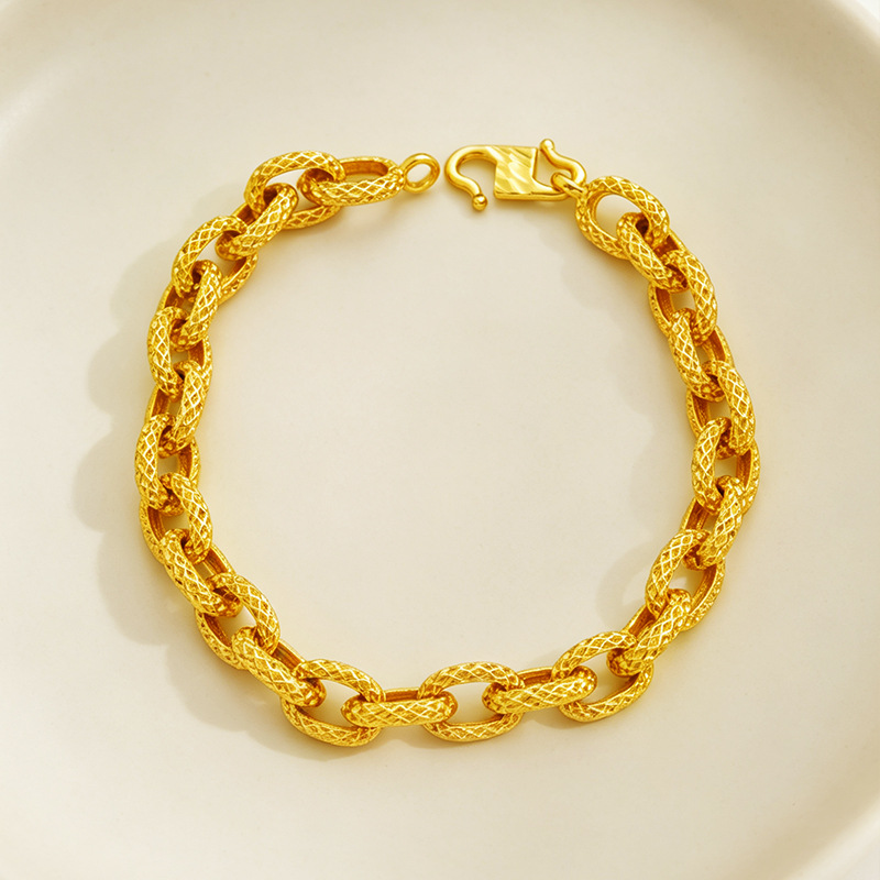 Vietnamese Sand Gold Mesh Interlocking Chain Bracelet, Unisex, Non-Fading