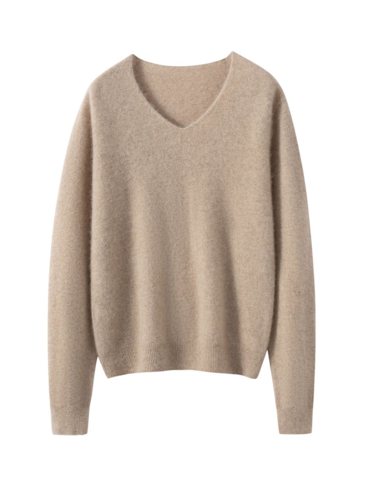 Konasy Autumn Winter New Style 100% Cashmere V-Neck Knitted Sweater Women's Loose Base Layer Pullover Versatile Top