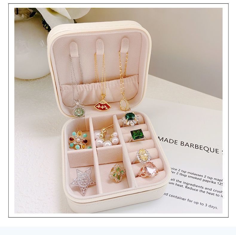Tragbare Schmuckaufbewahrungsbox mit mehreren Ebenen und Fächern für Ohrringe, Halsketten und Ringe – koreanisches minimalistisches Design für Reiseschmuckbox - 1