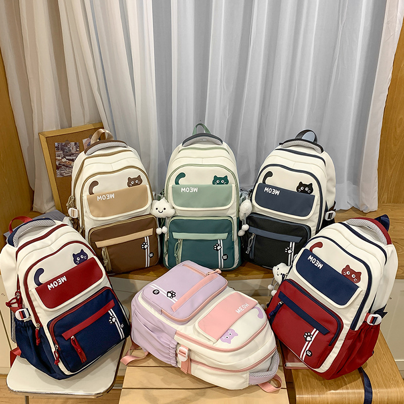 2025 Colour-Block School Backpack, Large Capacity
