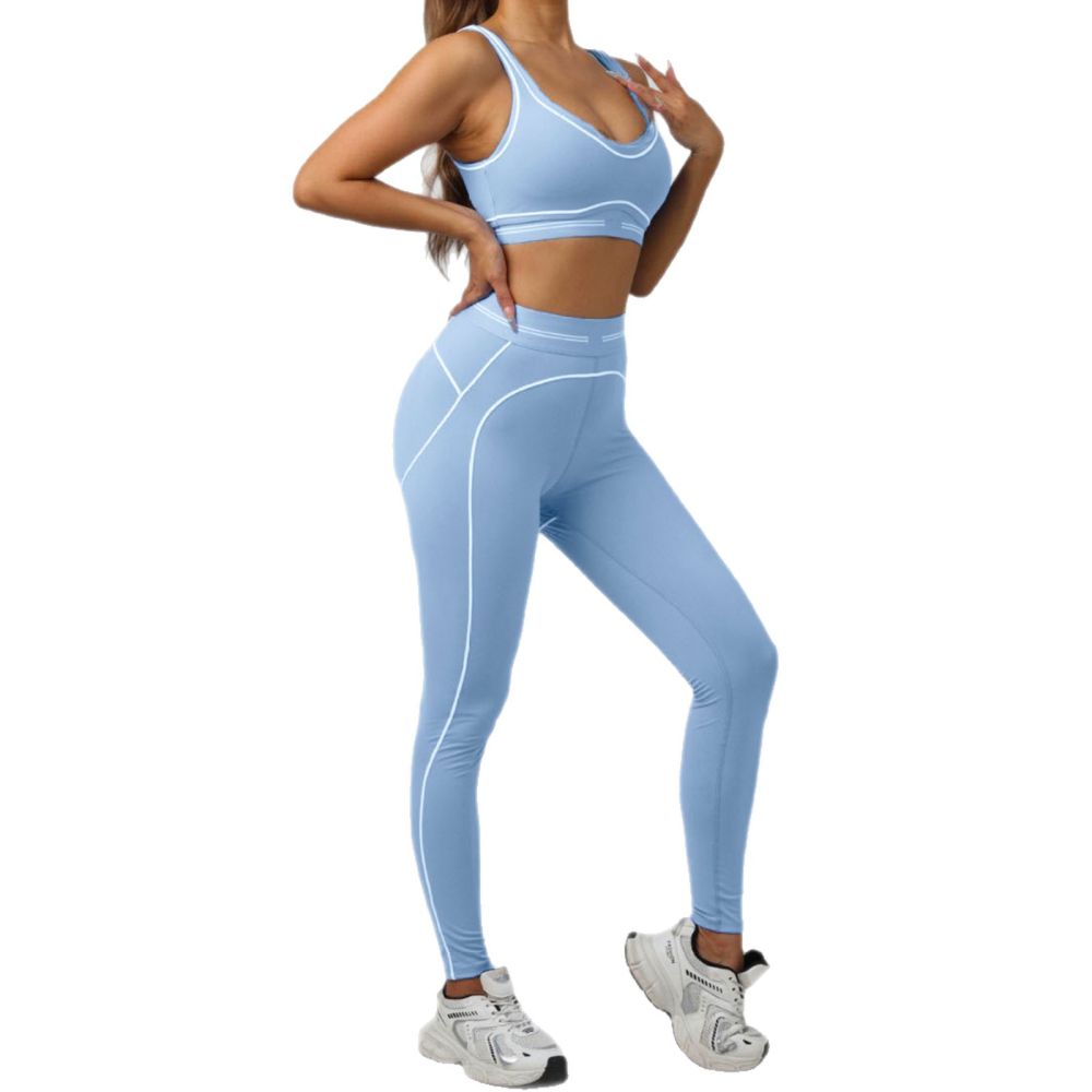 Amazon Cross-Border Contrast Color Outdoor Sports Set for Women, Integrated Shockproof Yoga Wear Pilates Set for Fitness