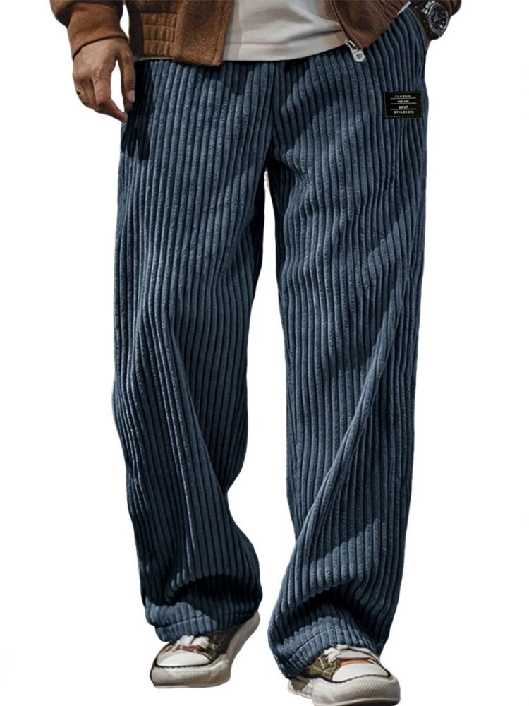 Men's Retro Corduroy Embroidered Straight-Leg Casual Pants, Loose Fit