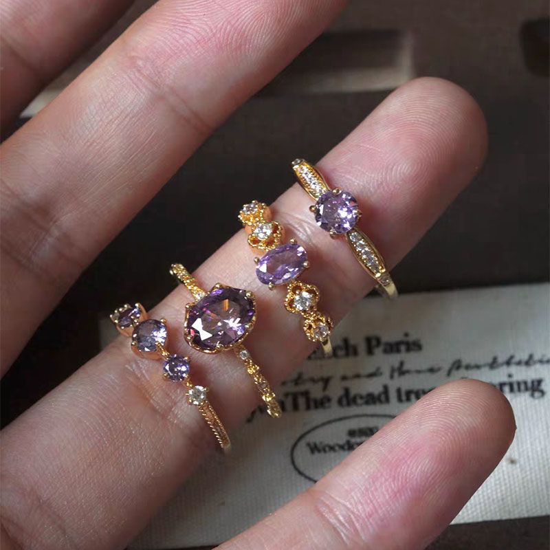 Purple open design ring for women, vintage style, versatile