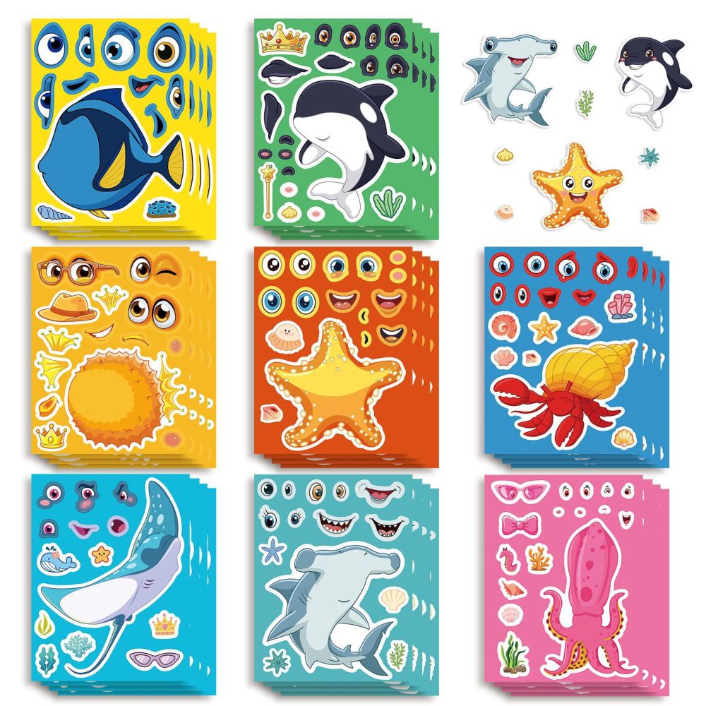8 Sheets Ocean Animal Face Stickers for Kids DIY Collage