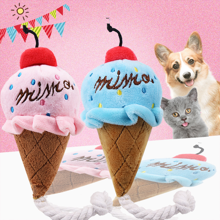 Sesli Dondurma Köpek Oyuncağı, İki Renkli, Pembe ve Mavi