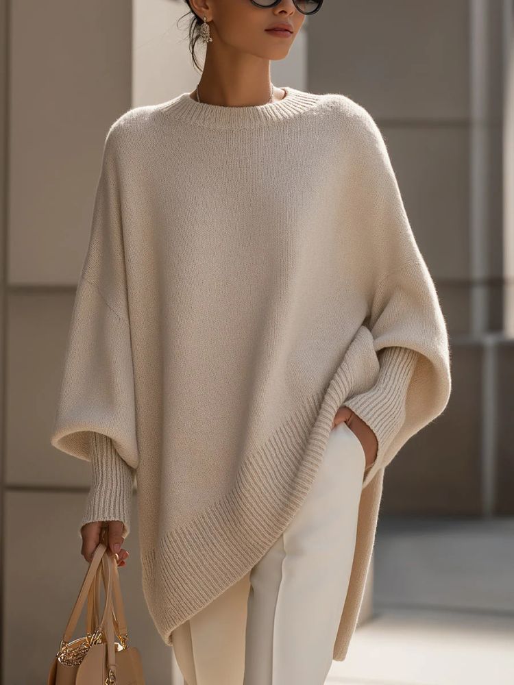 Damen Strickpullover mit Rundhals, locker, einfarbig