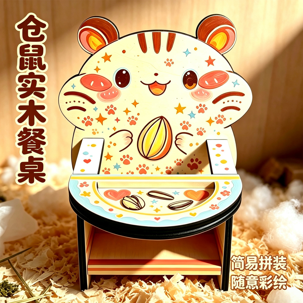 Hamster Dining Table and Chair Set, Solid Wood, Small Pet Decoration