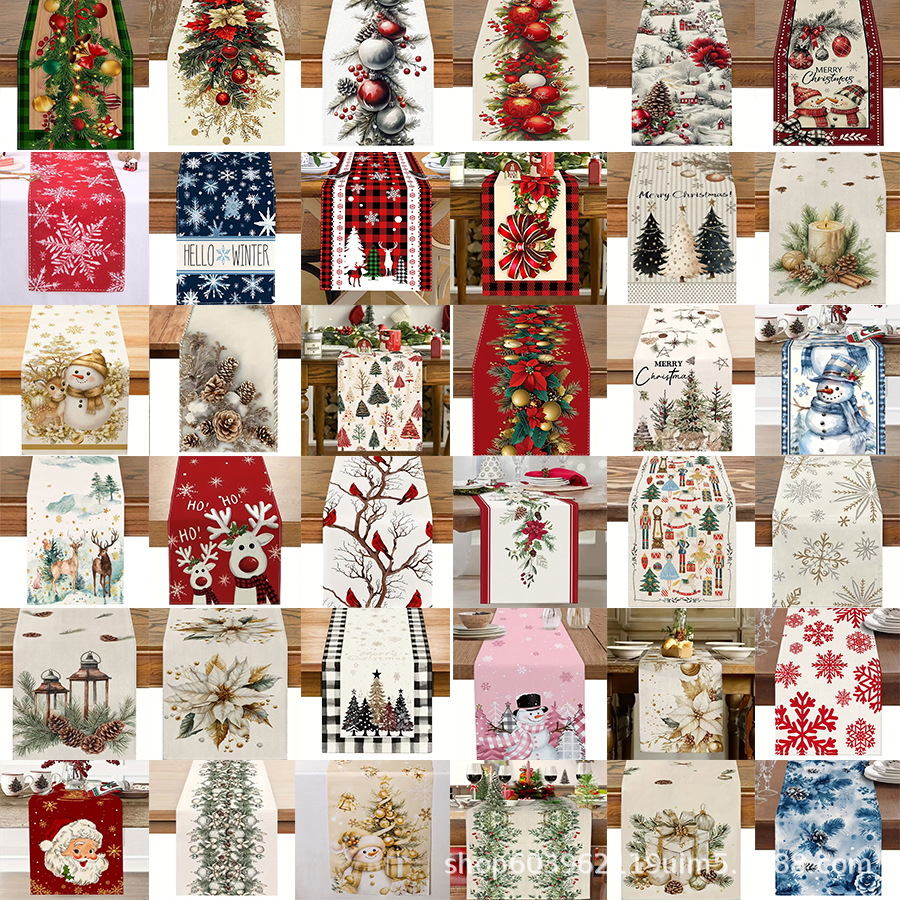 Amazon Cross-Border New Christmas Table Runner Factory Direct Winter Snowman Santa Claus Printed Table Mat