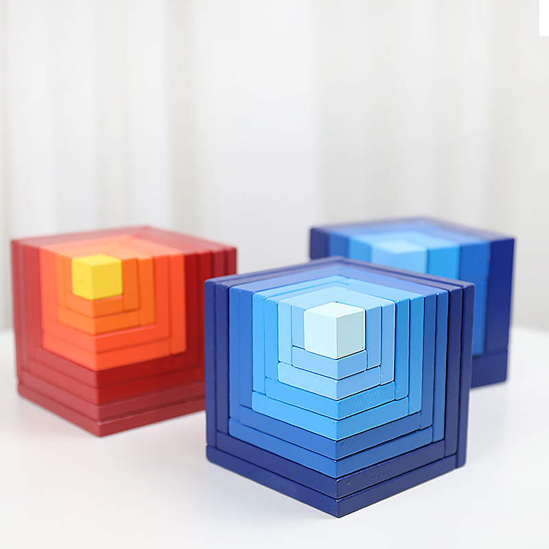 Beech Wood Cube Building Blocks, Stackable Educational Toy, Ages 3+ - 1
