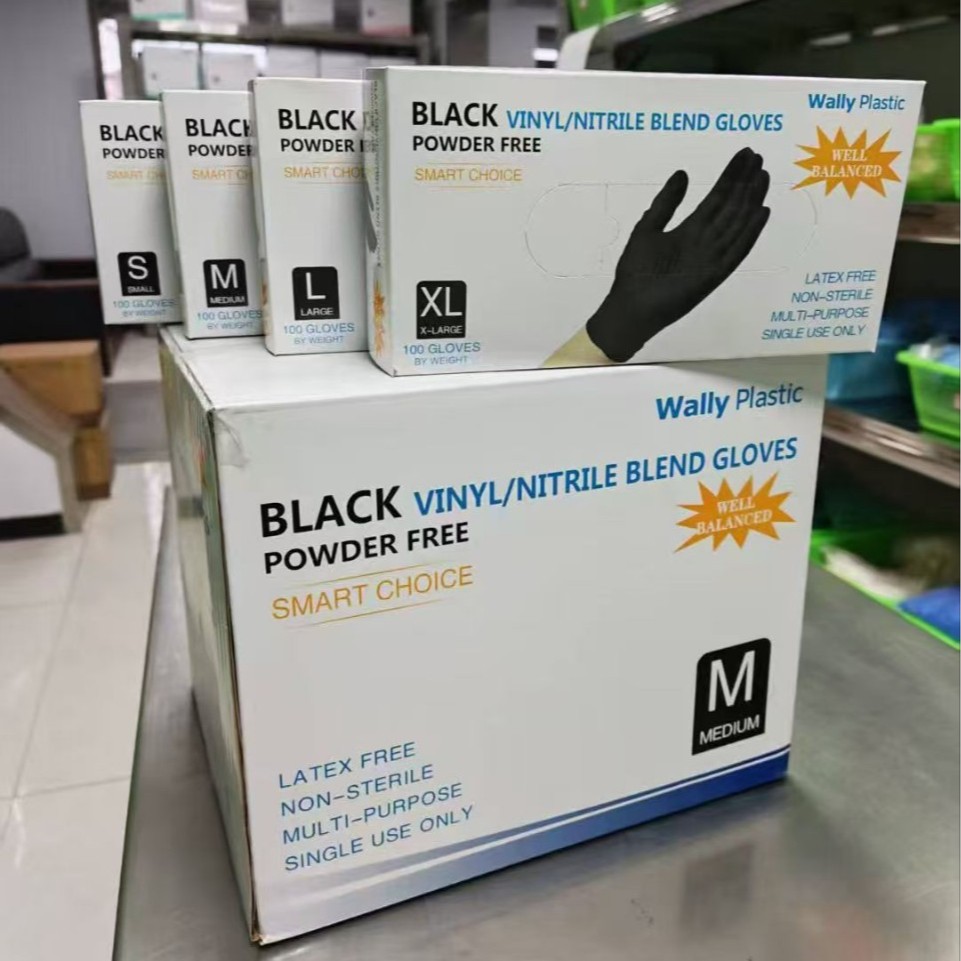 Einweg-Nitril-PVC-Mischhandschuhe, puderfrei, schwarz