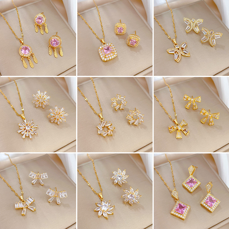 Full Zirconia Copper Earring and Necklace Set