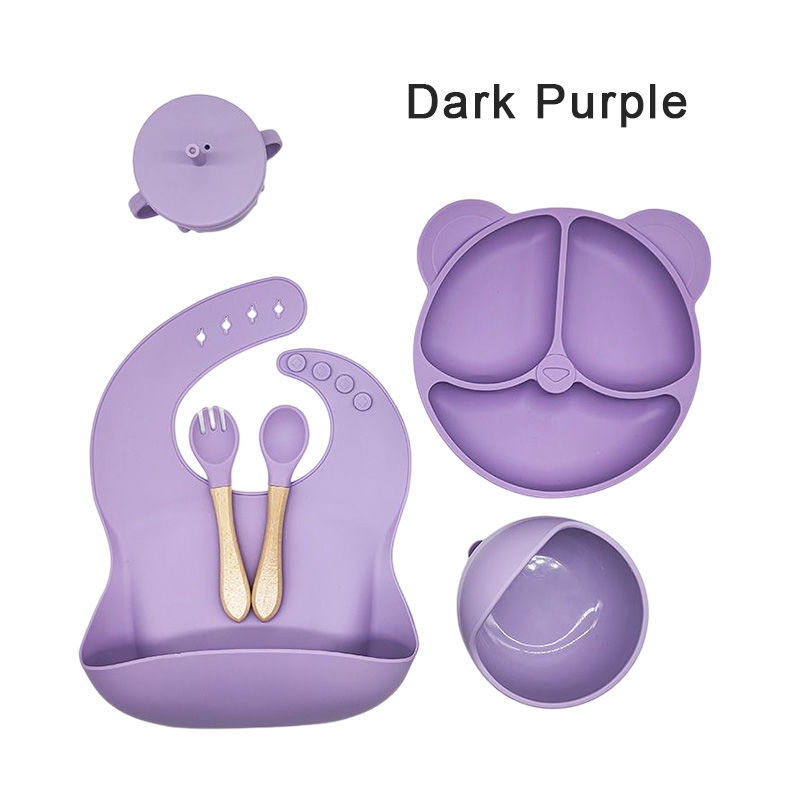 6-Piece Silicone Baby Feeding Set Suction Silicone Placemat Suction Silicone Children's Feeding Plate Suction Bowl Baby Feeding Supplies - 10