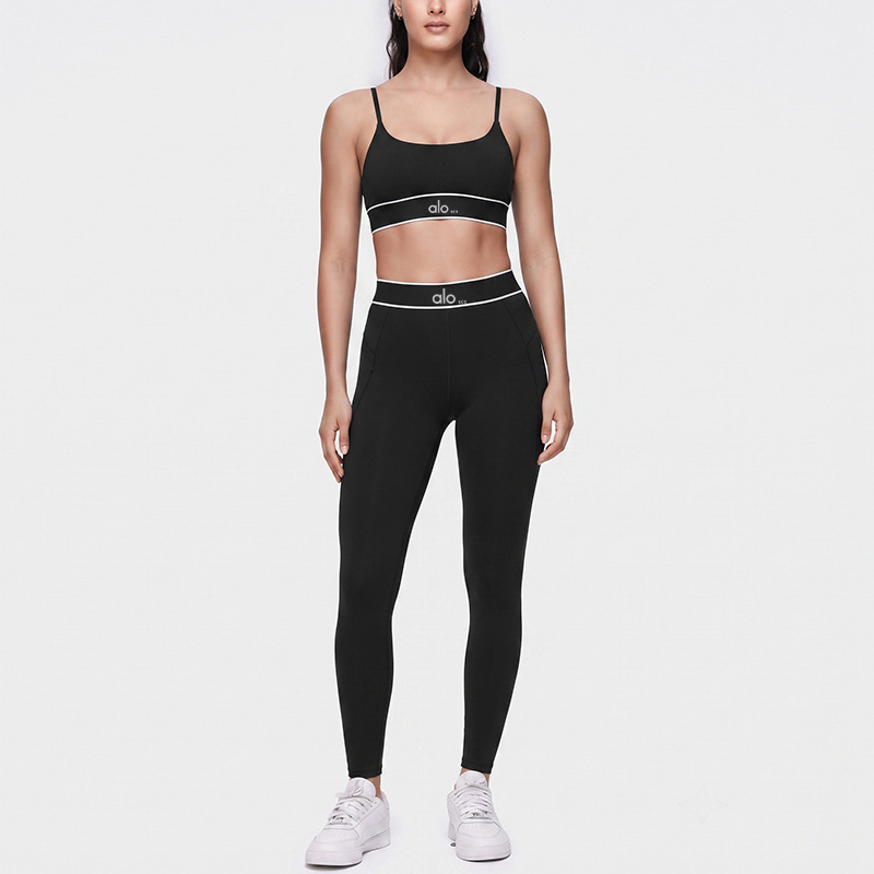 LOSCO fitness takımı kadın askılı antrenman şok emici geniş bel kaldırıcı pilates hızlı kuruyan nefes alabilen çıplak his yoga kıyafeti