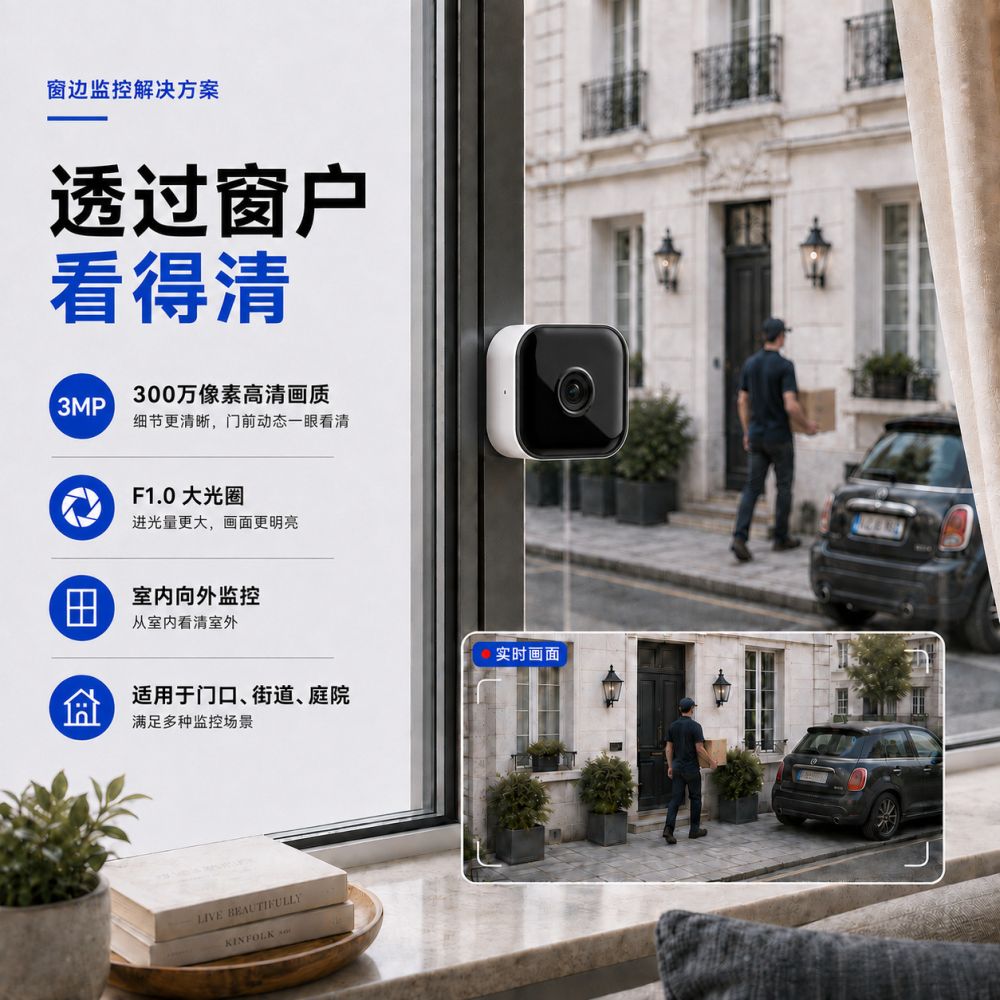 WiFi Window HD Camera, Night Vision, Two-Way Talk
