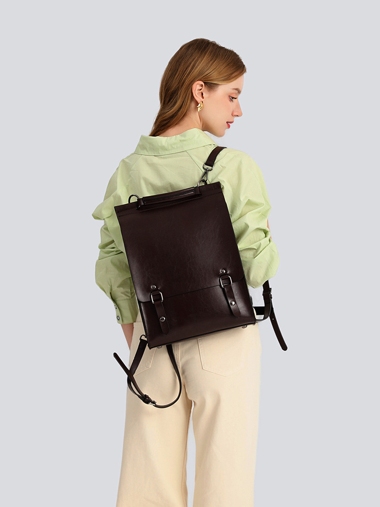 2026 Neues Modell echtes Leder Rucksack Damen britischer Uni-Stil Schulrucksack Student Vintage Computer Einfach Rindsleder Rucksack