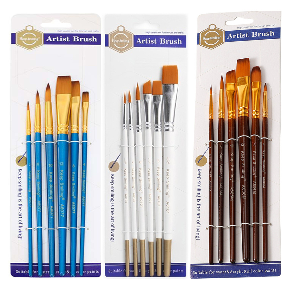 Suluboya fırça seti, 6 parça, naylon, yağlı boya, dijital, çocuk DIY sanat malzemeleri