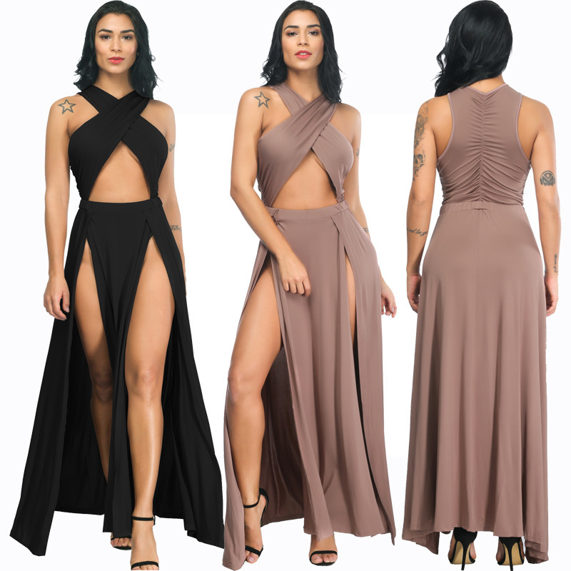 AliExpress eBay новое экспортное асимметричное платье однотонного цвета для ночного клуба с разрезом и плиссировкой, сексуальное ночное платье