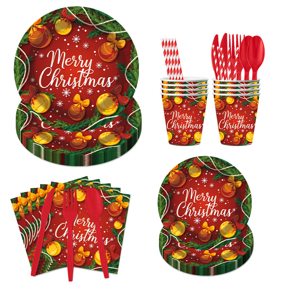 Christmas Themed Disposable Paper Bowls and Plates Set