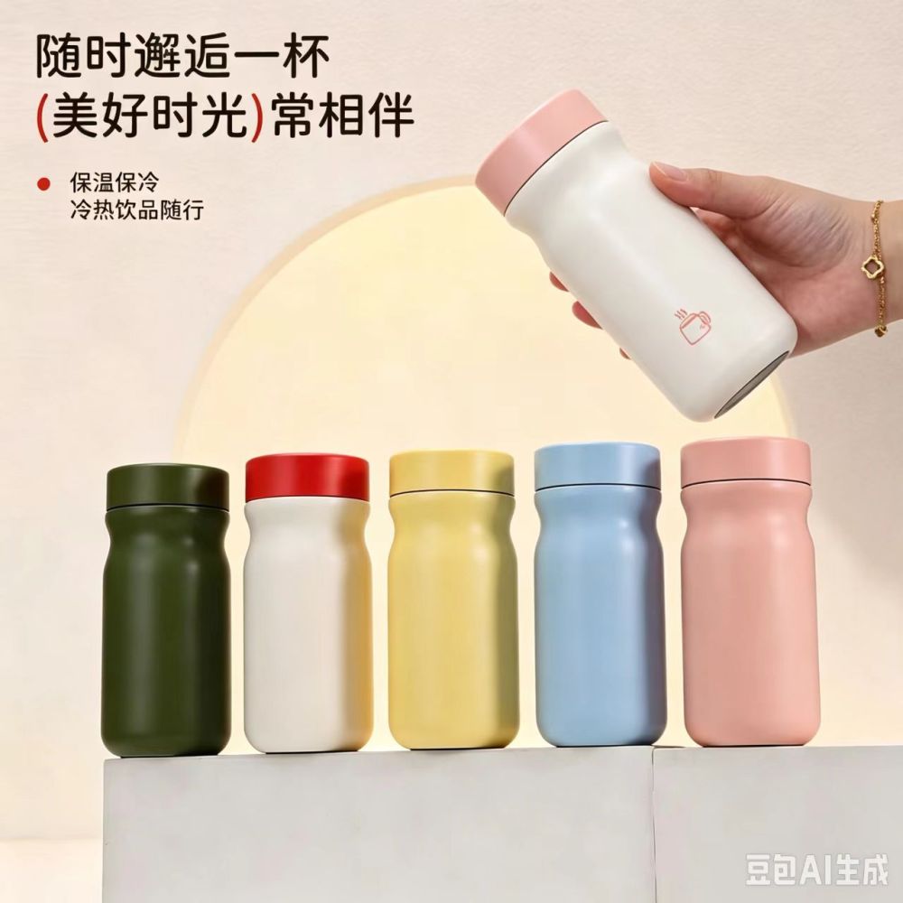 Minimalist Outdoor Thermos Bottle, Cat Design, with Tea Infuser, Portable - 1