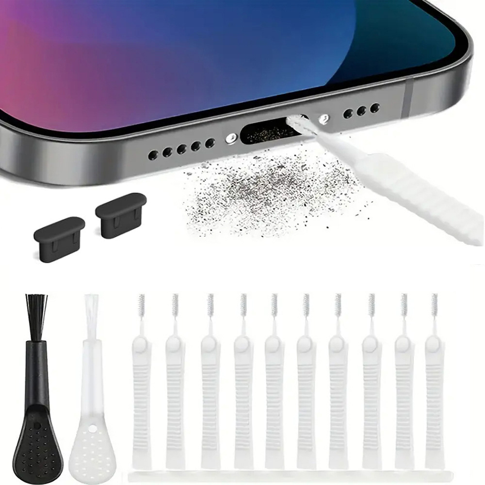 Type-C USB Toza Koruma Kapağı Telefon Şarj Girişi Silikon Toza Koruma Kapağı Temizleme Seti