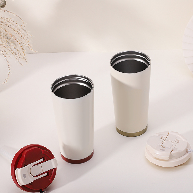 Lily of the Valley Coffee Cup 316 Stainless Steel Insulated Tumbler New Model Ceramic Inner Liner High-End Dual-Use Water Cup with Straw - 4
