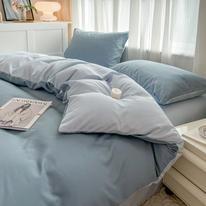 Manufacturer wholesale solid color washed cotton four-piece set plain brushed bedding set ins style sheet duvet cover three-piece set 3