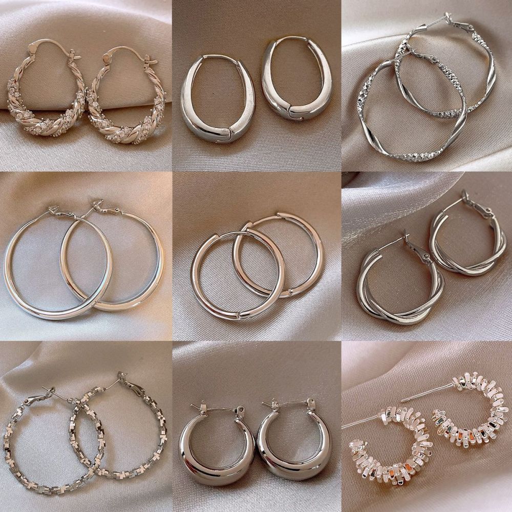 Silver needle C-shaped geometric earrings, elegant design - 1