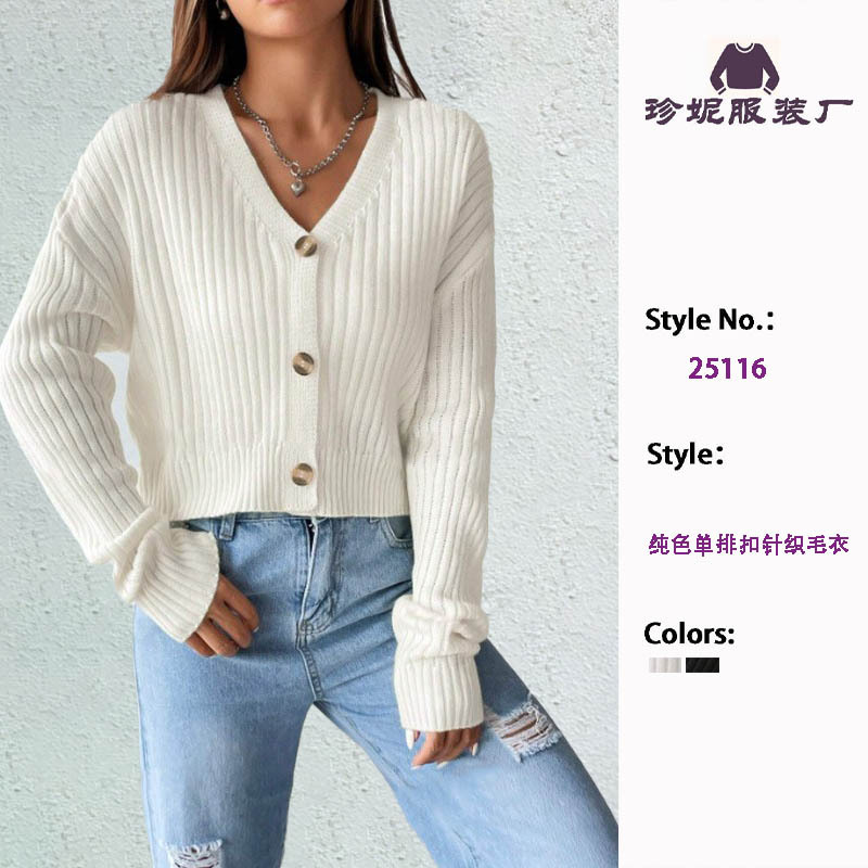 Amazon Grenzüberschreitender V-Ausschnitt Damenpullover, Herbst-Winter, lockerer Langarm-Strickmantel, einfarbig, mit Knopfleiste, lässige Strickjacke