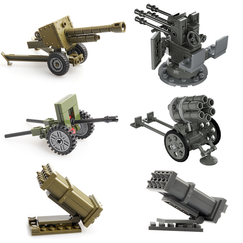 Building Block Soldier Figure Accessories with Howitzer and Rocket Launcher