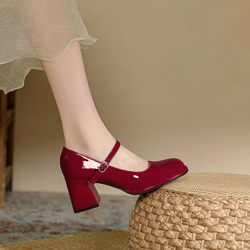 MZ-7 Women's Mary Jane Shoes, Red, Chunky Heel, Wide Fit, Sizes 41-45