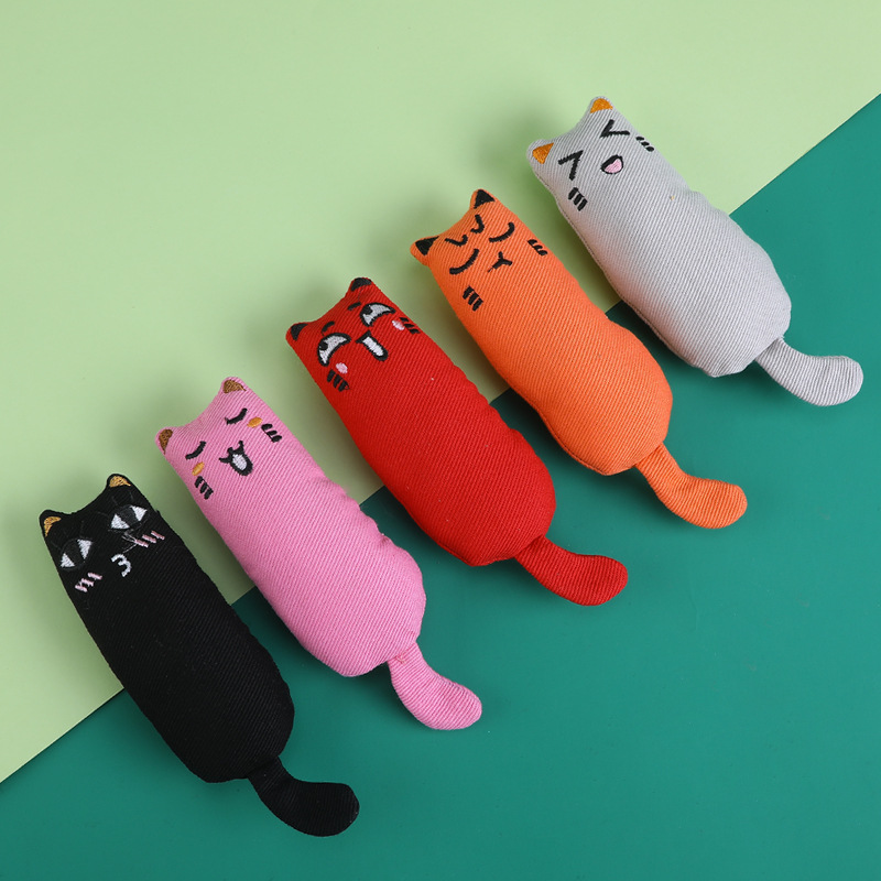 Cute Expression Thumb-Shaped Plush Cat Toy, Bite-Resistant - 1