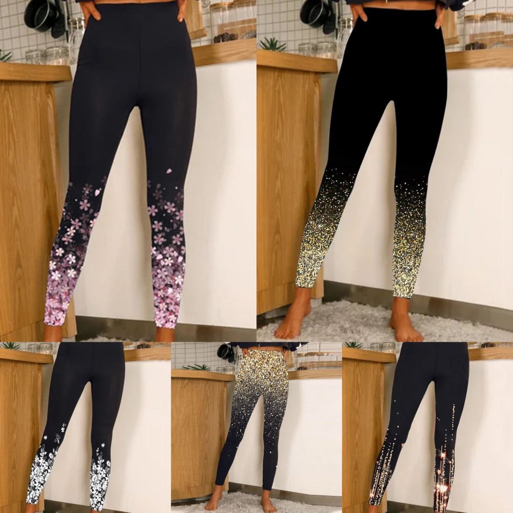 Damen-Stretch-Leggings, High-Waist-Yogahose mit Print - 1