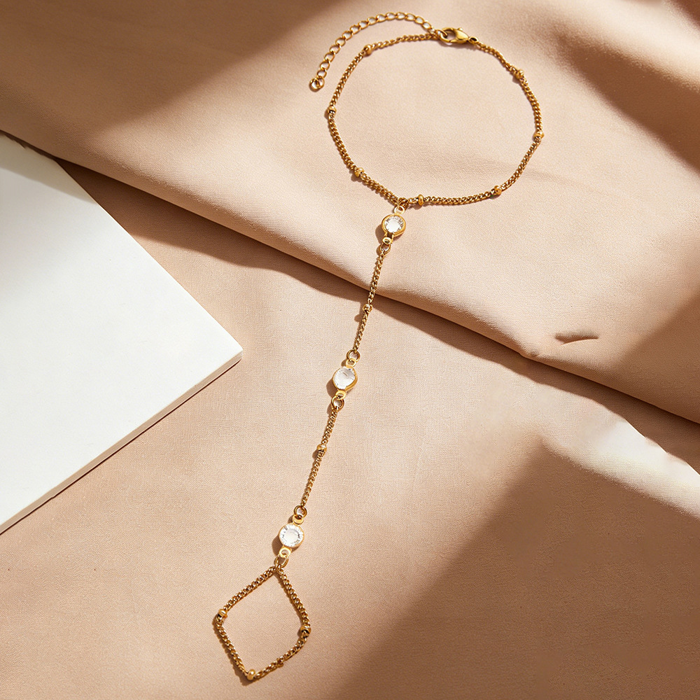 Amazon New Zircon Ring Connected Bracelet Women Long Stainless Steel Reinforced Mini Bead Ring Bracelet