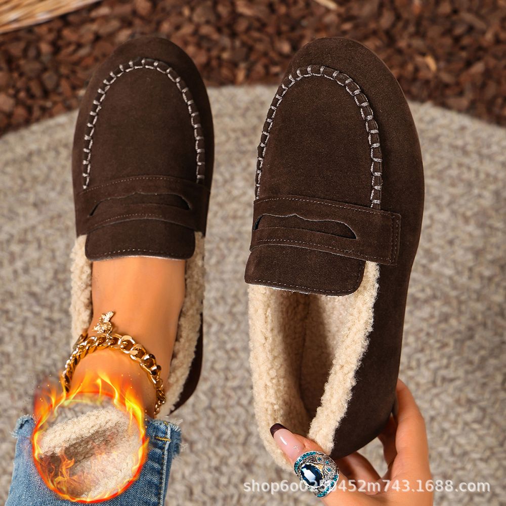 Kadın büyük numara loafer ayakkabı, kışlık kadife astarlı, peluş düz taban