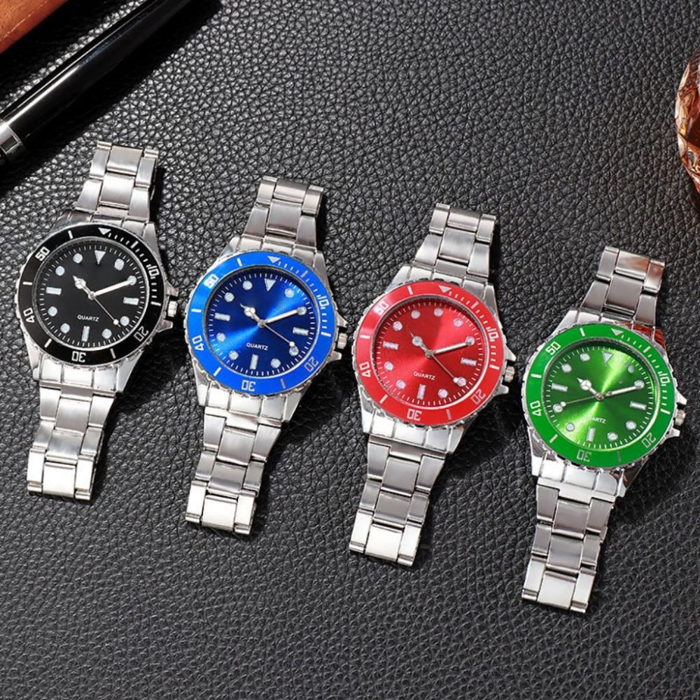 Men's quartz watch, steel band, luminous dial - 1