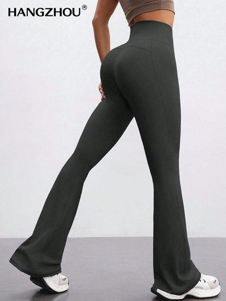 Lange Yogahose im Europa-/Amerika-Stil, nahtlos wirkendes Nacktgefühl, eng anliegend, schnelltrocknend, Sport- und Fitnesshose, Pfirsichpo-Effekt, hohe Taille, leicht ausgestellt, Yogahose