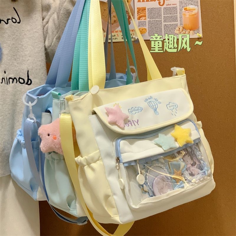 Süße bestickte große Tragetasche mit transparentem Stab Hirse Schmerz Tasche einzelne Schulter Studenten Crossbody Tasche Frau niedlich
