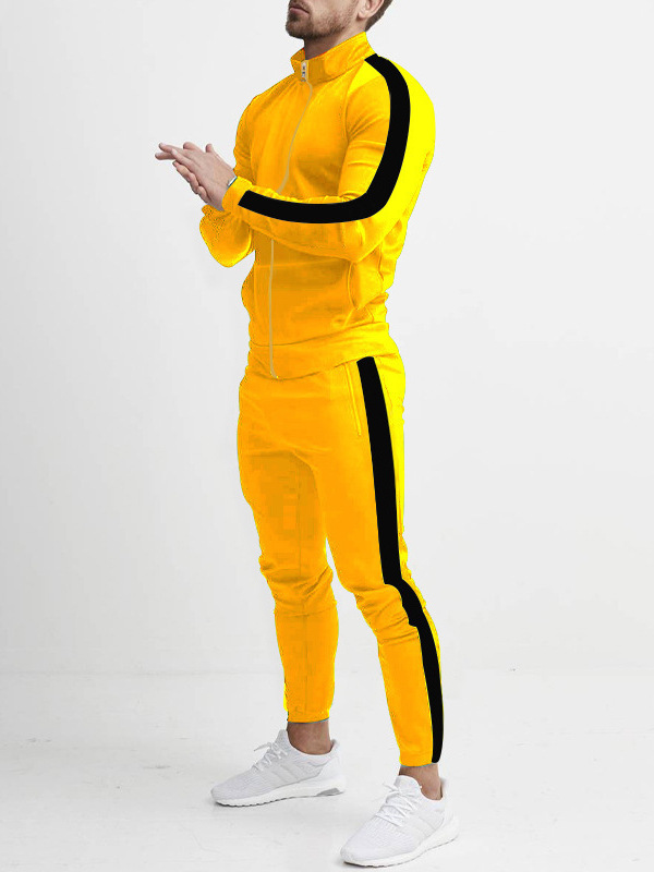 Erkek casual spor eşofman takımı, renk bloklu, trend spor ceket takımı