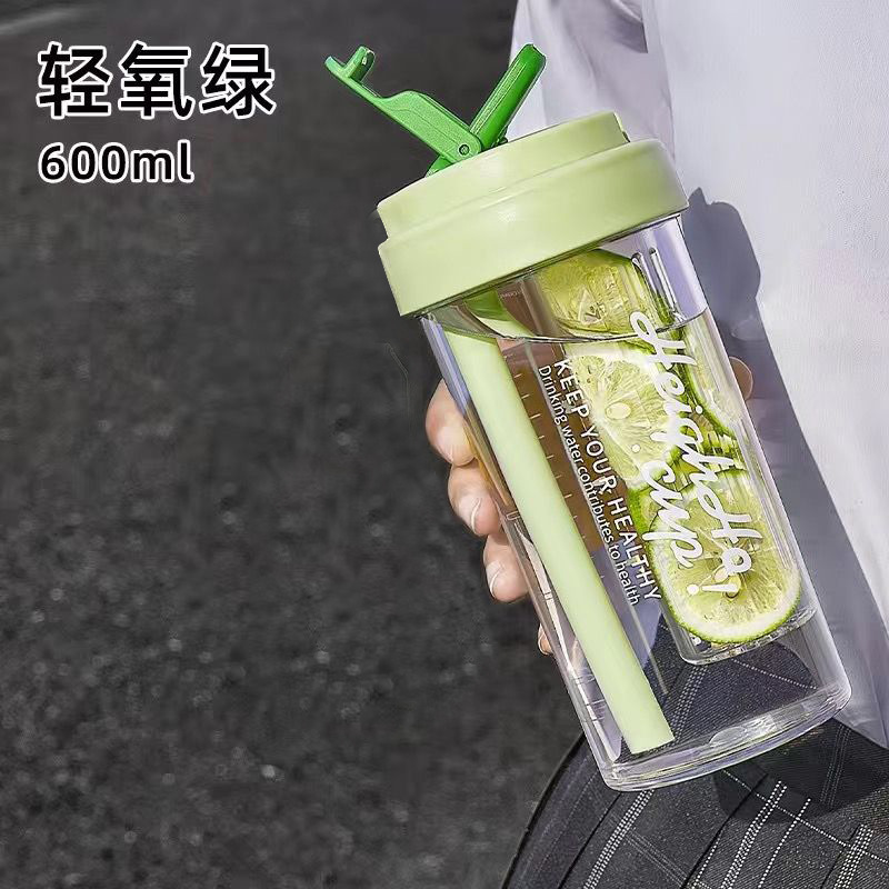 Hochansichtiger Tee- und Wasser-Trennbecher für Bubble Tea mit Teefilter und Deckel, tragbare Kunststoffstudententasse mit Strohhalm - 9