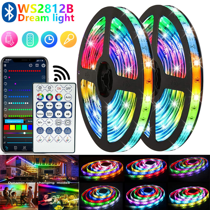 5V USB RGB LED Şerit, WS2812B, Bluetooth Kontrollü Masaüstü Ambiyans Işığı